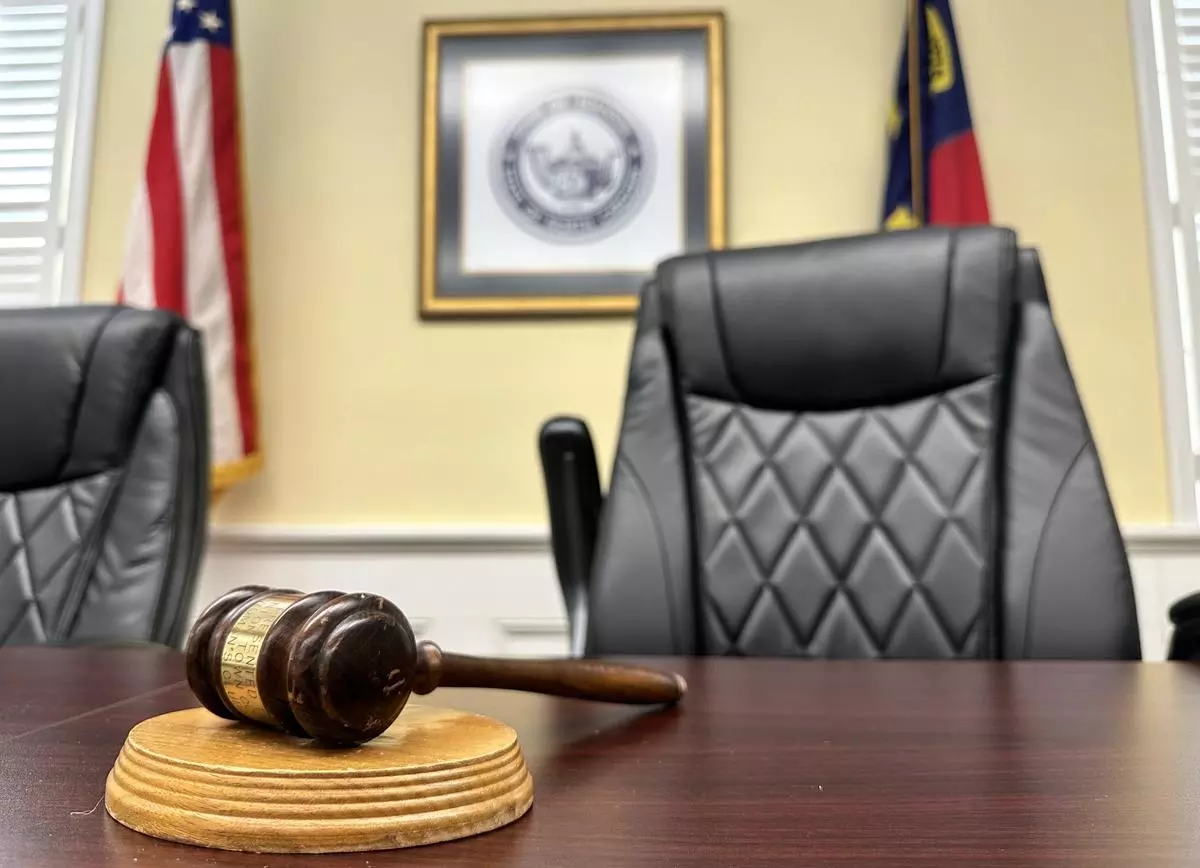 The mayor's gavel and chair pictured in the Council Chambers